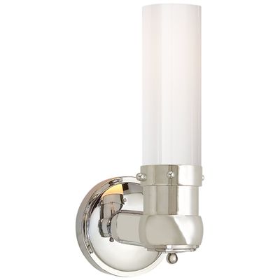 Thomas O'Brien Graydon Single Bath Light in Polished Nickel with White Glass Wall Light W4.25
