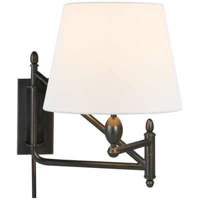 Thomas O'Brien Paulo Small Bracket Light in Bronze with Linen Shade Wall Light W11