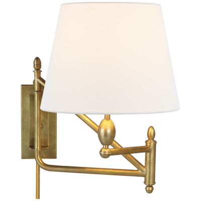 Thomas O'Brien Paulo Small Bracket Light in Hand-Rubbed Antique Brass with Linen Shade Wall Light W11