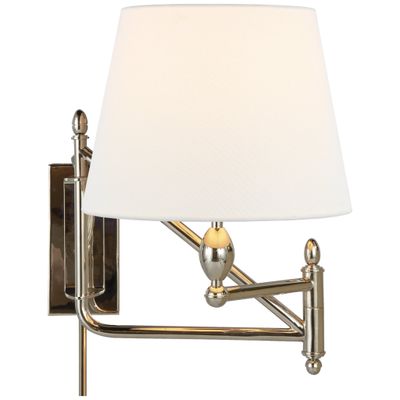 Thomas O'Brien Paulo Small Bracket Light in Polished Nickel with Linen Shade Wall Light W11