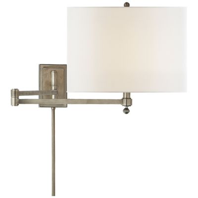 Thomas O'Brien Hudson Swing Arm in Antique Nickel with Linen Shade Wall Light W12