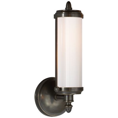 Thomas O'Brien Merchant Single Bath Light in Bronze with White Glass Wall Light W4.5