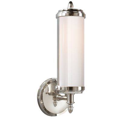 Thomas O'Brien Merchant Single Bath Light in Chrome with White Glass Wall Light W4.5
