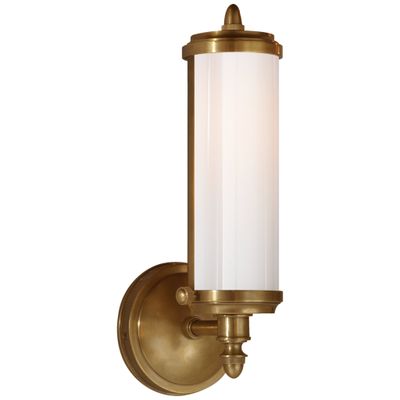 Thomas O'Brien Merchant Single Bath Light in Hand-Rubbed Antique Brass with White Glass Wall Light W4.5