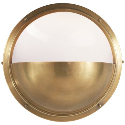 Thomas O'Brien Pelham Moon Light in Hand-Rubbed Antique Brass with White Glass Wall Light W10