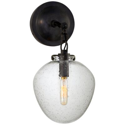 Thomas O'Brien Katie Small Acorn Sconce in Bronze with Seeded Glass Wall Light W6.5