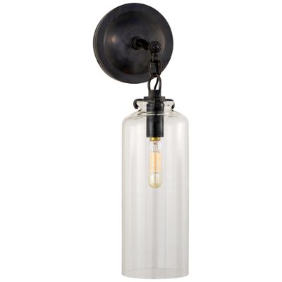 Thomas O'Brien Katie Small Cylinder Sconce in Bronze with Clear Glass Wall Light W5
