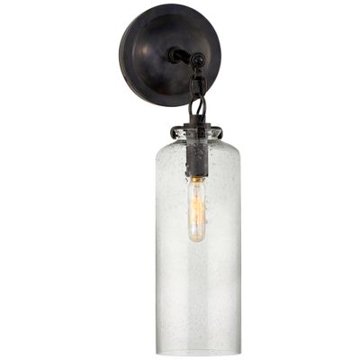 Thomas O'Brien Katie Small Cylinder Sconce in Bronze with Seeded Glass Wall Light W5