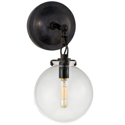 Thomas O'Brien Katie Small Globe Sconce in Bronze with Clear Glass Wall Light W6.25