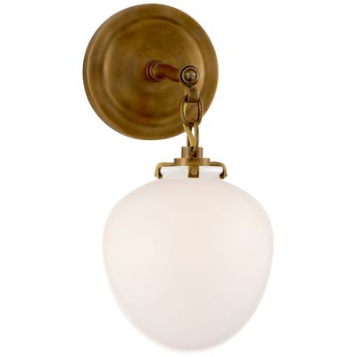 Thomas O'Brien Katie Small Acorn Sconce in Hand-Rubbed Antique Brass with White Glass Wall Light W6.5