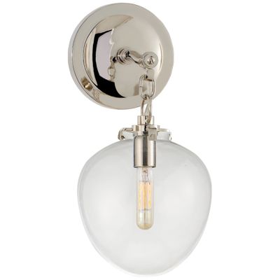 Thomas O'Brien Katie Small Acorn Sconce in Polished Nickel with Clear Glass Wall Light W6.5