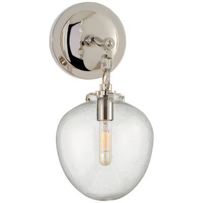 Thomas O'Brien Katie Small Acorn Sconce in Polished Nickel with Seeded Glass Wall Light W6.5