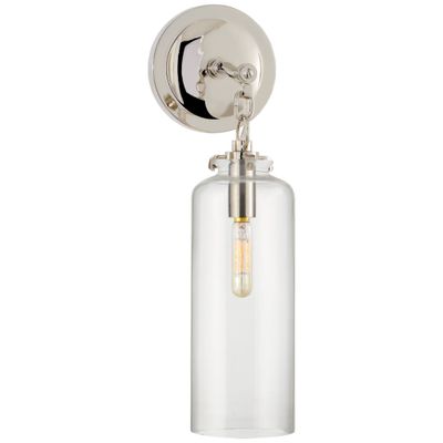 Thomas O'Brien Katie Small Cylinder Sconce in Polished Nickel with Clear Glass Wall Light W5