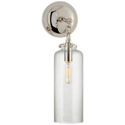Thomas O'Brien Katie Small Cylinder Sconce in Polished Nickel with Seeded Glass Wall Light W5