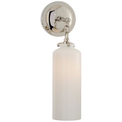 Thomas O'Brien Katie Small Cylinder Sconce in Polished Nickel with White Glass Wall Light W5