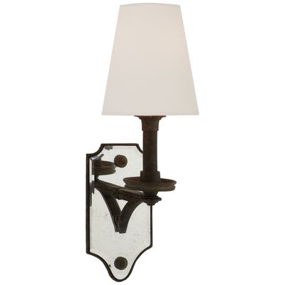 Thomas O'Brien Verona Mirrored Sconce in Weathered Iron with Linen Shade Wall Light W5.5