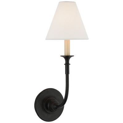 Thomas O'Brien Piaf Single Sconce in Aged Iron with Linen Shade Wall Light W6.5