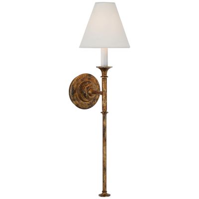 Thomas O'Brien Piaf Large Tail Sconce in Antique Gild with Linen Shade Wall Light W6.5