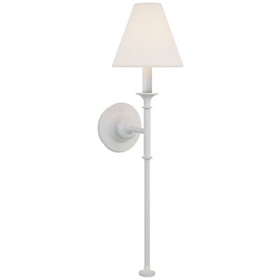 Thomas O'Brien Piaf Large Tail Sconce in Plaster White with Linen Shade Wall Light W6.5