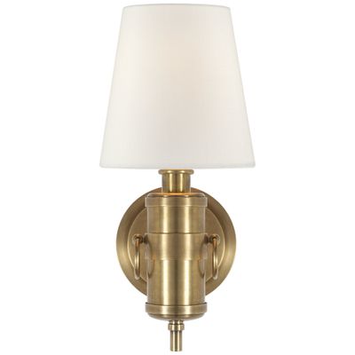 Thomas O'Brien Jonathan Sconce in Hand-Rubbed Antique Brass with Linen Shade Wall Light W6