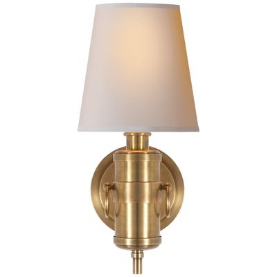 Thomas O'Brien Edie Sconce in Hand-Rubbed Antique Brass with Linen Sha