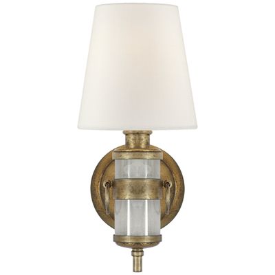Thomas O'Brien Edie Sconce in Hand-Rubbed Antique Brass with Linen Sha