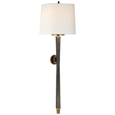 Thomas O'Brien Edie Baluster Sconce in Bronze and Hand-Rubbed Antique Brass with Linen Shade Wall Light W10