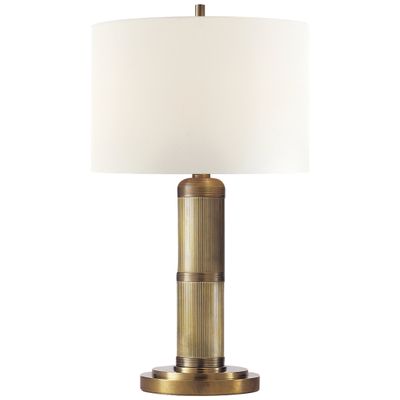 Thomas O'Brien Longacre Small Table Lamp in Hand-Rubbed Antique Brass with Linen Shade W9