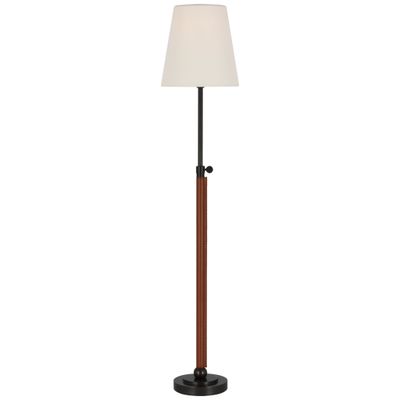 Thomas O'Brien Bryant Wrapped Table Lamp in Bronze and Saddle Leather with Linen Shade W6