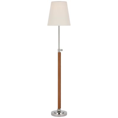 Thomas O'Brien Bryant Wrapped Table Lamp in Polished Nickel and Natural Leather with Linen Shade W6
