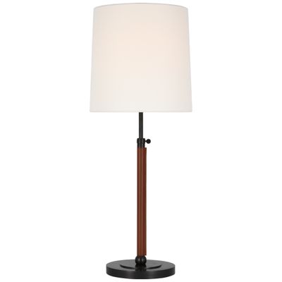 Thomas O'Brien Bryant Large Wrapped Table Lamp in Bronze and Saddle Leather with Linen Shade W12