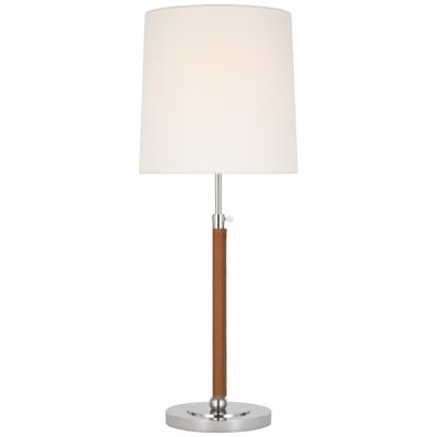 Thomas O'Brien Bryant Large Wrapped Table Lamp in Polished Nickel and Natural Leather with Linen Shade W12