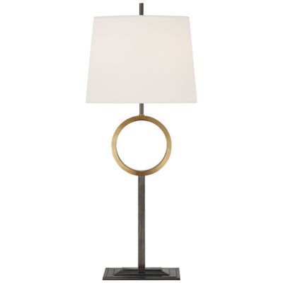 Thomas O'Brien Simone Medium Buffet Lamp in Bronze and Hand-Rubbed Antique Brass with Linen Shade Table Lamp W12.75