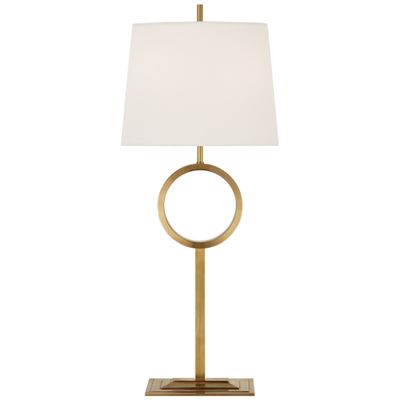 Thomas O'Brien Simone Medium Buffet Lamp in Hand-Rubbed Antique Brass with Linen Shade Table Lamp W12.75