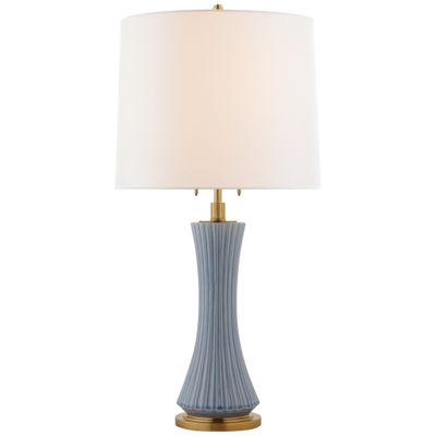 Thomas O'Brien Elena Large Table Lamp in Polar Blue Crackle with Linen Shade W16
