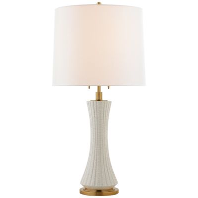 Thomas O'Brien Elena Large Table Lamp in White Crackle with Linen Shade W16