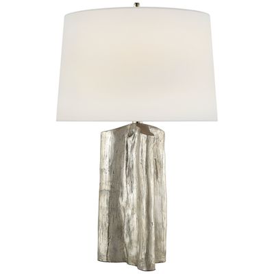Thomas O'Brien Sierra Buffet Lamp in Burnished Silver Leaf with Linen Shade Table Lamp W17.5