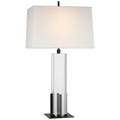 Thomas O'Brien Gironde Large Table Lamp in Crystal and Bronze with Linen Shade W17