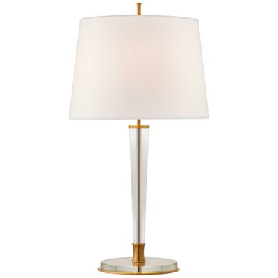 Thomas O'Brien Lyra Large Table Lamp in Hand-Rubbed Antique Brass and Crystal with Linen Shade W17