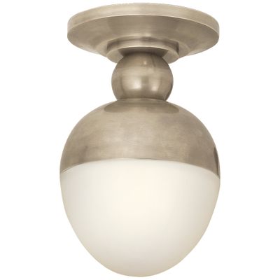 Thomas O'Brien Clark Flush Mount in Antique Nickel with White Glass Ceiling Light W7.5