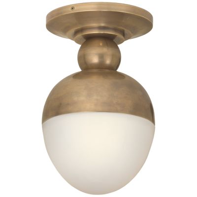 Thomas O'Brien Clark Flush Mount in Hand-Rubbed Antique Brass with White Glass Ceiling Light W7.5
