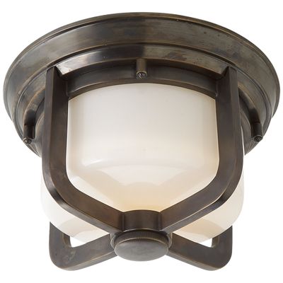 Thomas O'Brien Milton Short Flush Mount in Bronze with White Glass Ceiling Light W9.5