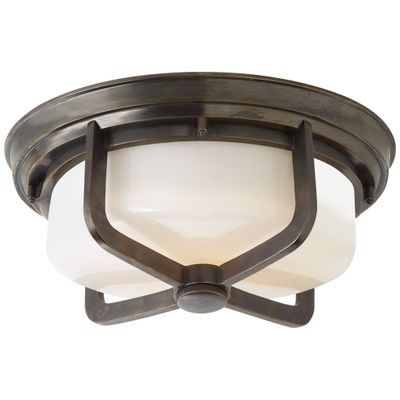 Thomas O'Brien Milton Large Flush Mount in Bronze with White Glass Ceiling Light W14.5