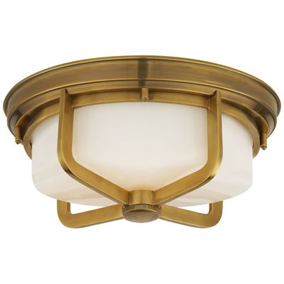 Thomas O'Brien Milton Large Flush Mount in Hand-Rubbed Antique Brass with White Glass Ceiling Light W14.5