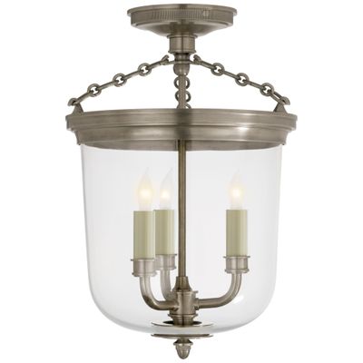 Thomas O'Brien Merchant Semi-Flush in Antique Nickel with Clear Glass Ceiling Light W11.25