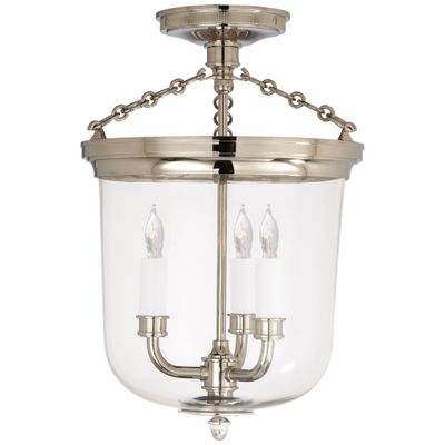 Thomas O'Brien Merchant Semi-Flush in Polished Nickel with Clear Glass Ceiling Light W11.25