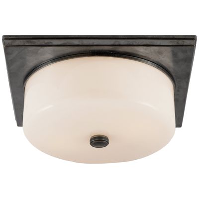 Thomas O'Brien Newhouse Circular Flush Mount in Bronze with White Glass Ceiling Light W12.25