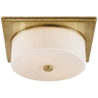 Thomas O'Brien Newhouse Circular Flush Mount in Hand-Rubbed Antique Brass with White Glass Ceiling Light W12.25