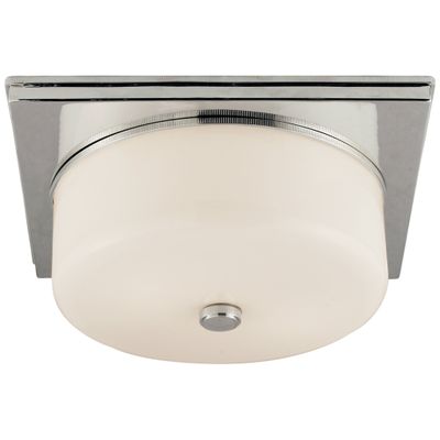 Thomas O'Brien Newhouse Circular Flush Mount in Polished Nickel with White Glass Ceiling Light W12.25