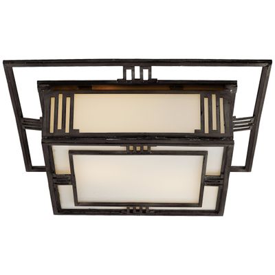 Thomas O'Brien Enrique Flush Mount in Aged Iron with White Glass Ceiling Light W16